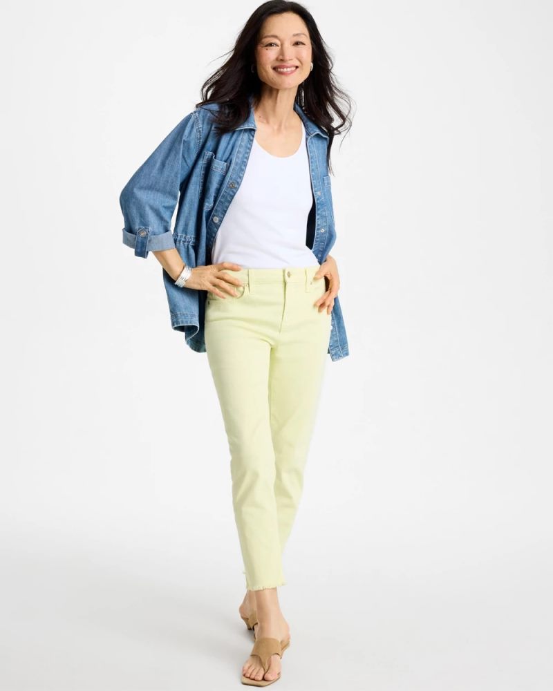 Chicos Girlfriend Slim Frayed Crop Jeans - SAGE LIME