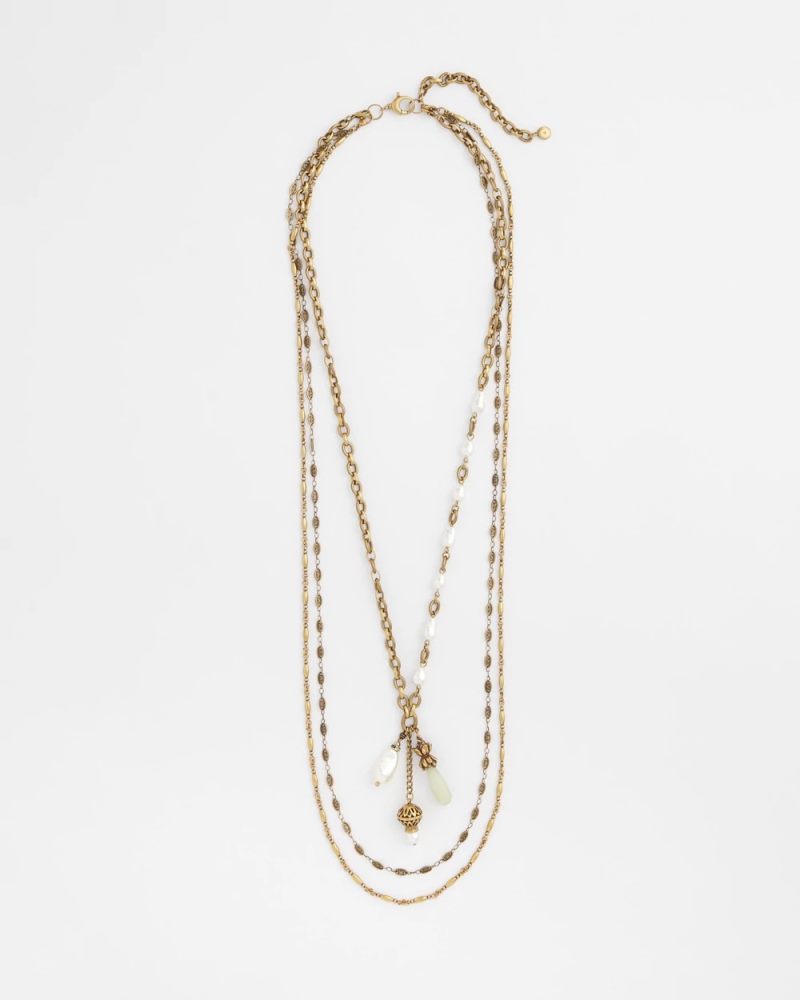 Chicos Convertible Multi-Strand Jade & Faux Pearl Charm Necklace - WHITE/GOLD
