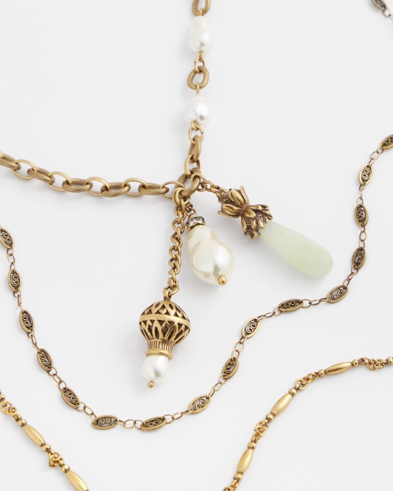 Chicos Convertible Multi-Strand Jade & Faux Pearl Charm Necklace - WHITE/GOLD