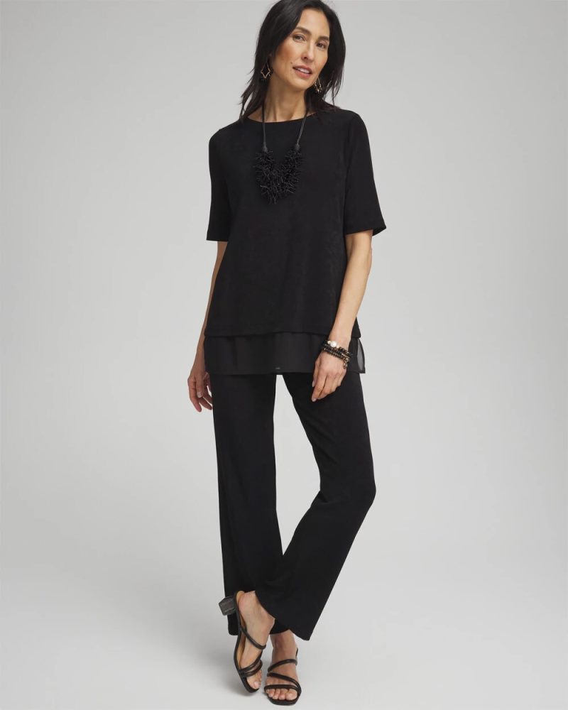 Chicos Travelers™ Chiffon Hem Top - TRAVELERS BLACK