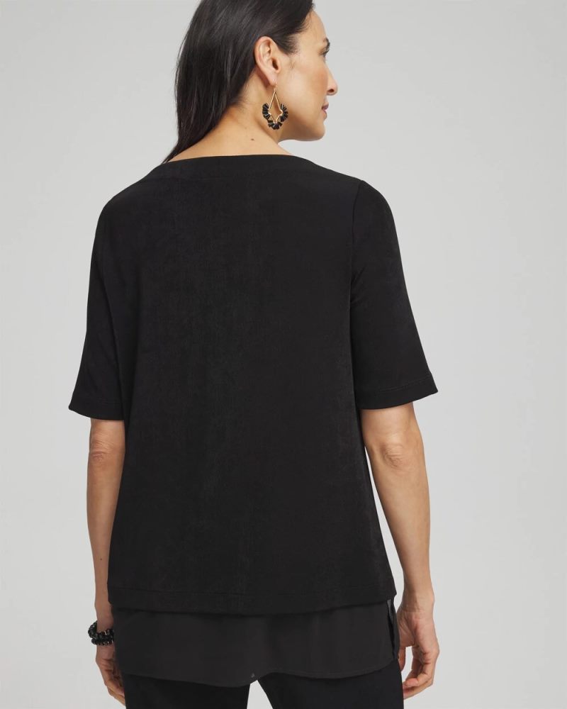 Chicos Travelers™ Chiffon Hem Top - TRAVELERS BLACK
