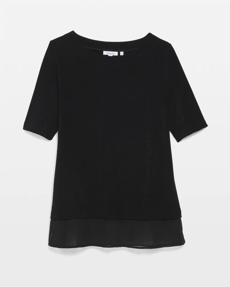 Chicos Travelers™ Chiffon Hem Top - TRAVELERS BLACK
