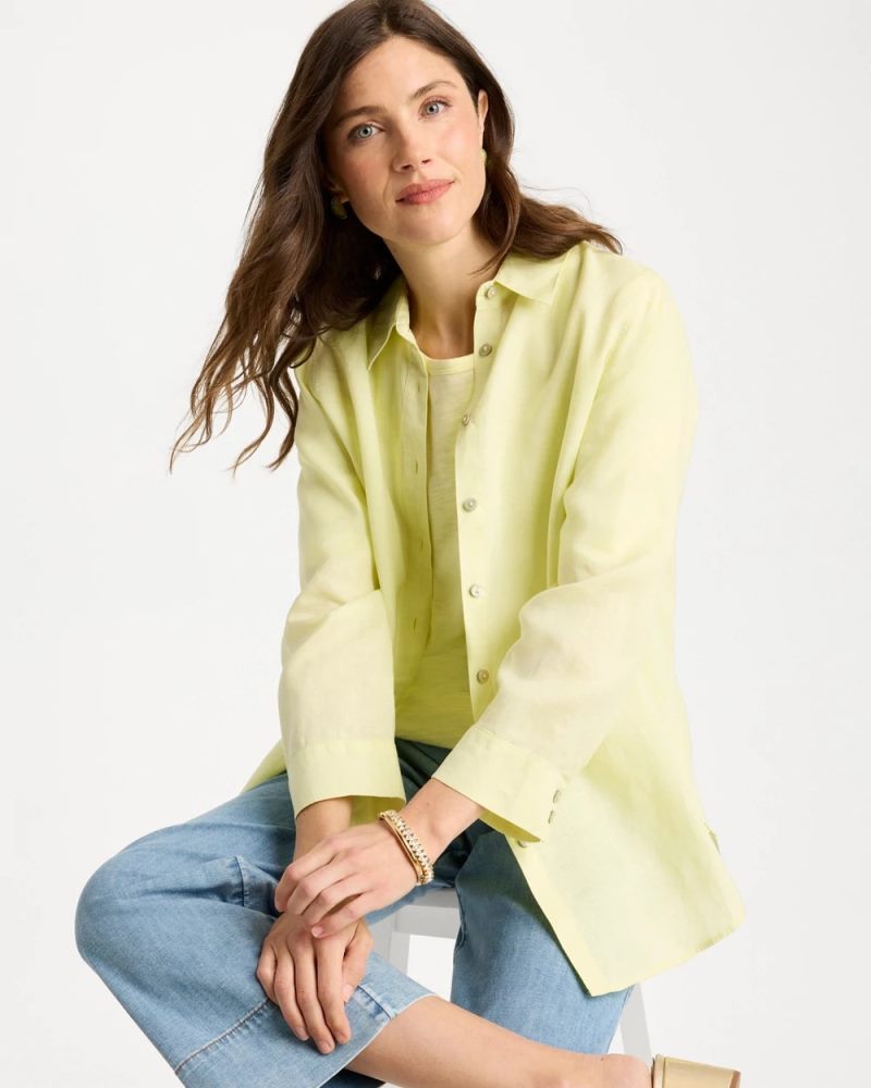 Chicos No Iron Linen Shirt - SAGE LIME