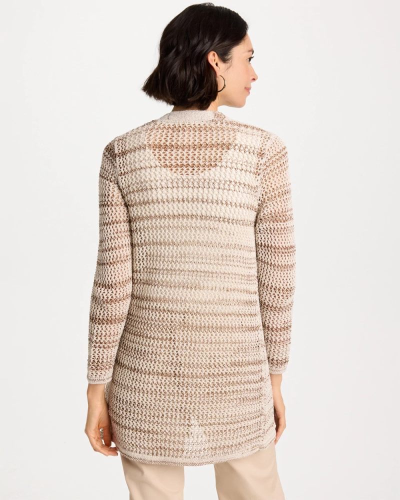 Chicos Pointelle Metallic Cardigan - CATTAIL BROWN