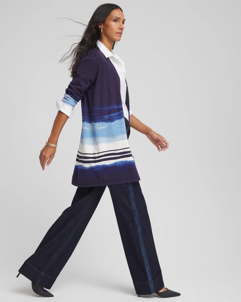 Chicos Stripe Ombre Duster Cardigan - PASSPORT BLUE