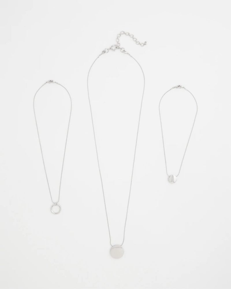 Chicos Silver Triple Pendant Necklace - SILVER