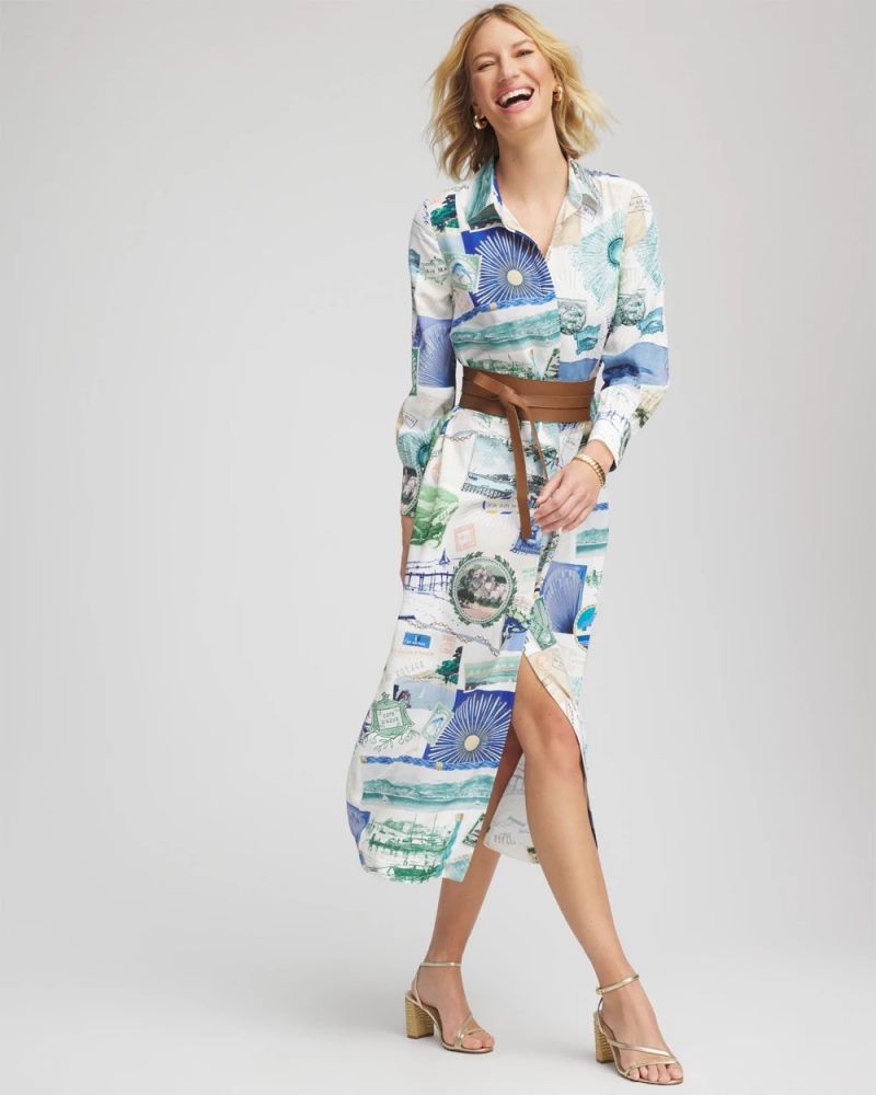 Chicos Port Call Maxi Shirtdress - ECRU
