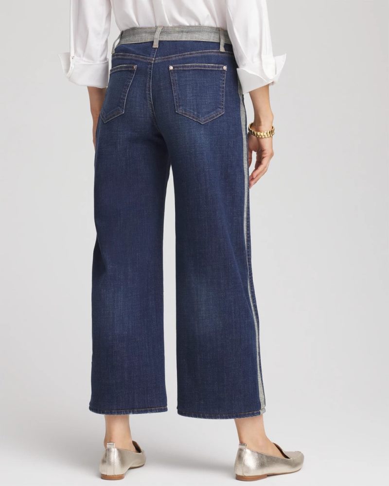 Chicos Girlfriend Cropped Colorblock Wide-Leg Jeans - ECLIPSE INDIGO