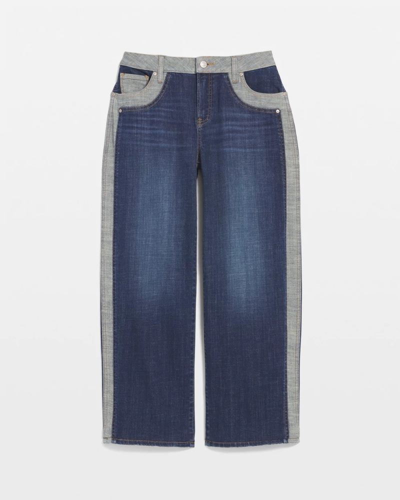 Chicos Girlfriend Cropped Colorblock Wide-Leg Jeans - ECLIPSE INDIGO