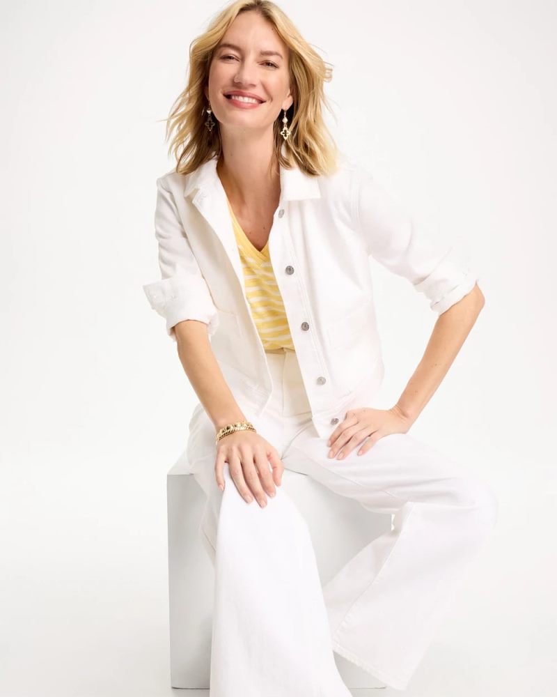Chicos Cropped Denim Trucker Jacket - ALABASTER