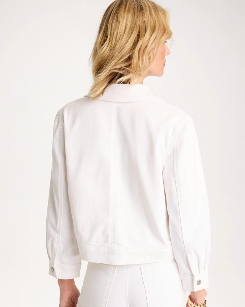 Chicos Cropped Denim Trucker Jacket - ALABASTER