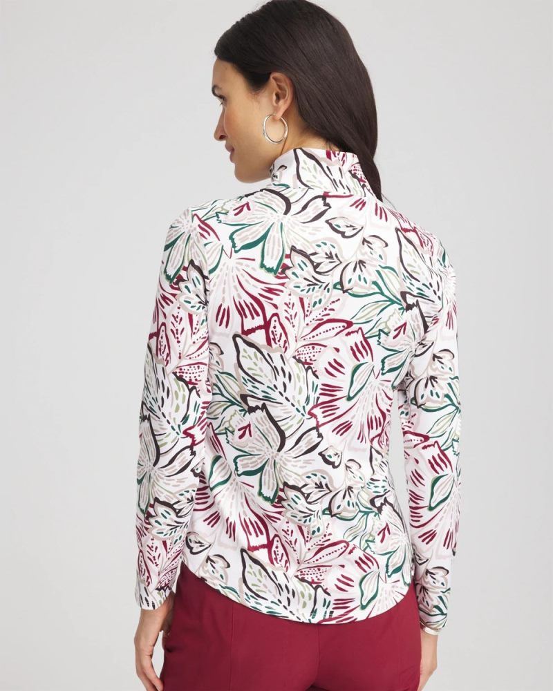 Chicos Zenergy® UPF Floral Mockneck Golf Top - RUSSET RED