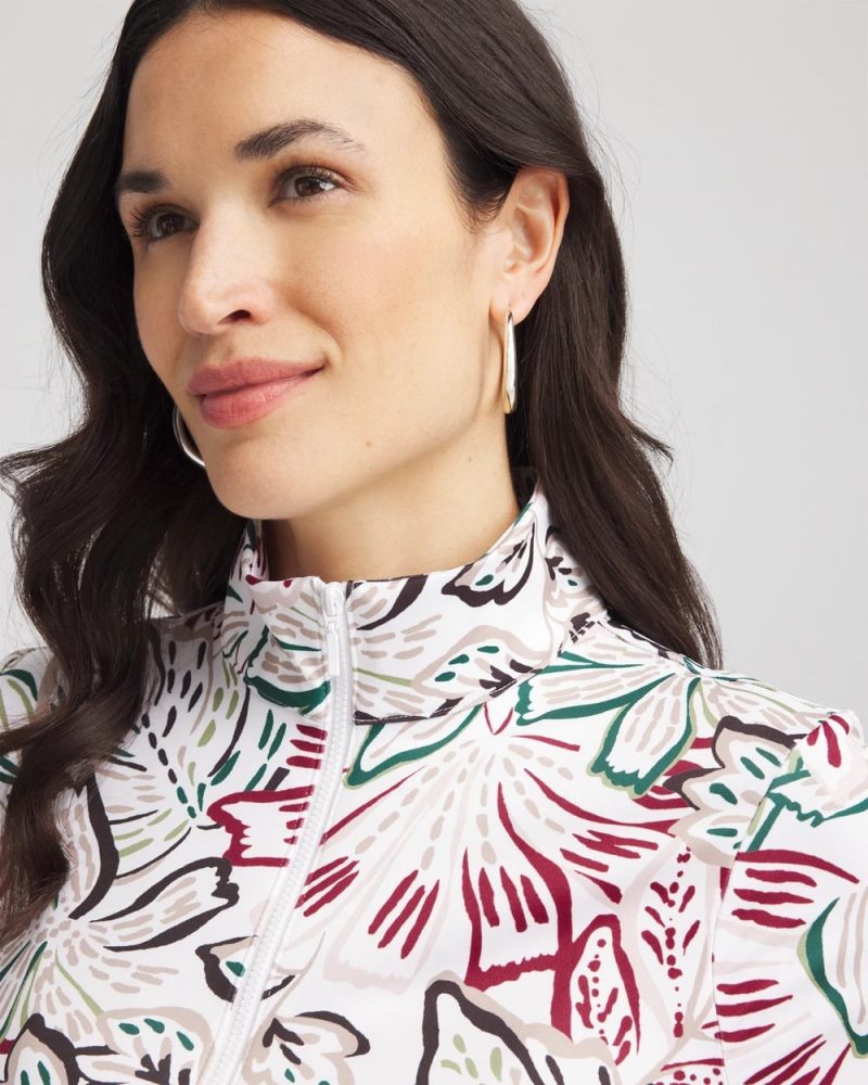Chicos Zenergy® UPF Floral Mockneck Golf Top - RUSSET RED