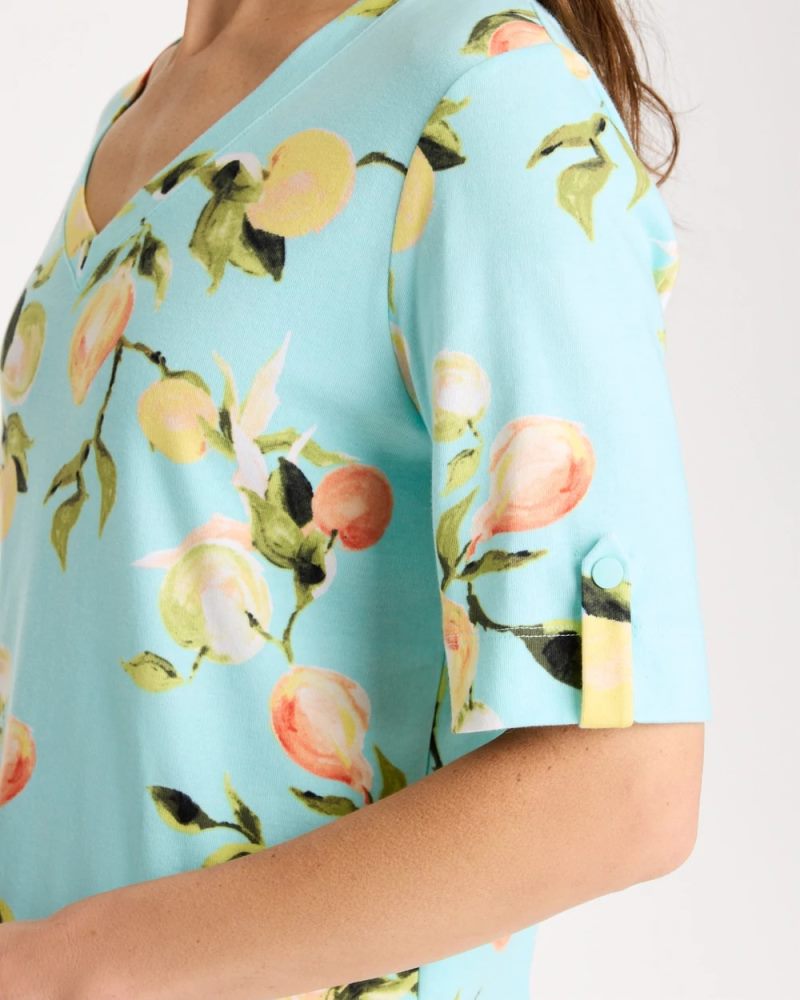 Chicos Pima Printed Elbow-Sleeve Tee - BONDI BLUE