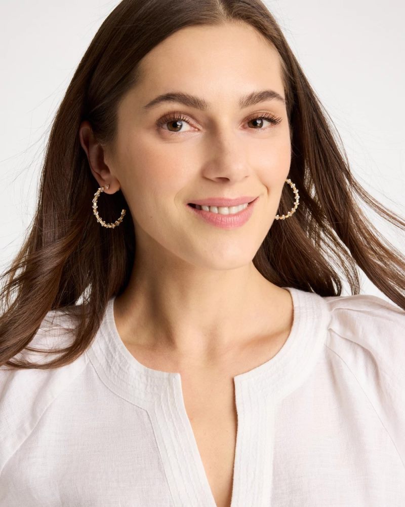 Chicos Sea Foam Hoop Earrings - WHITE/GOLD