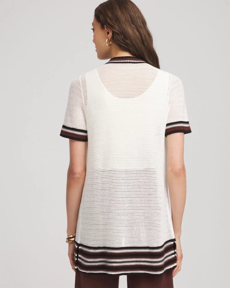 Chicos Pointelle High-Style Short-Sleeve Cardigan - ECRU