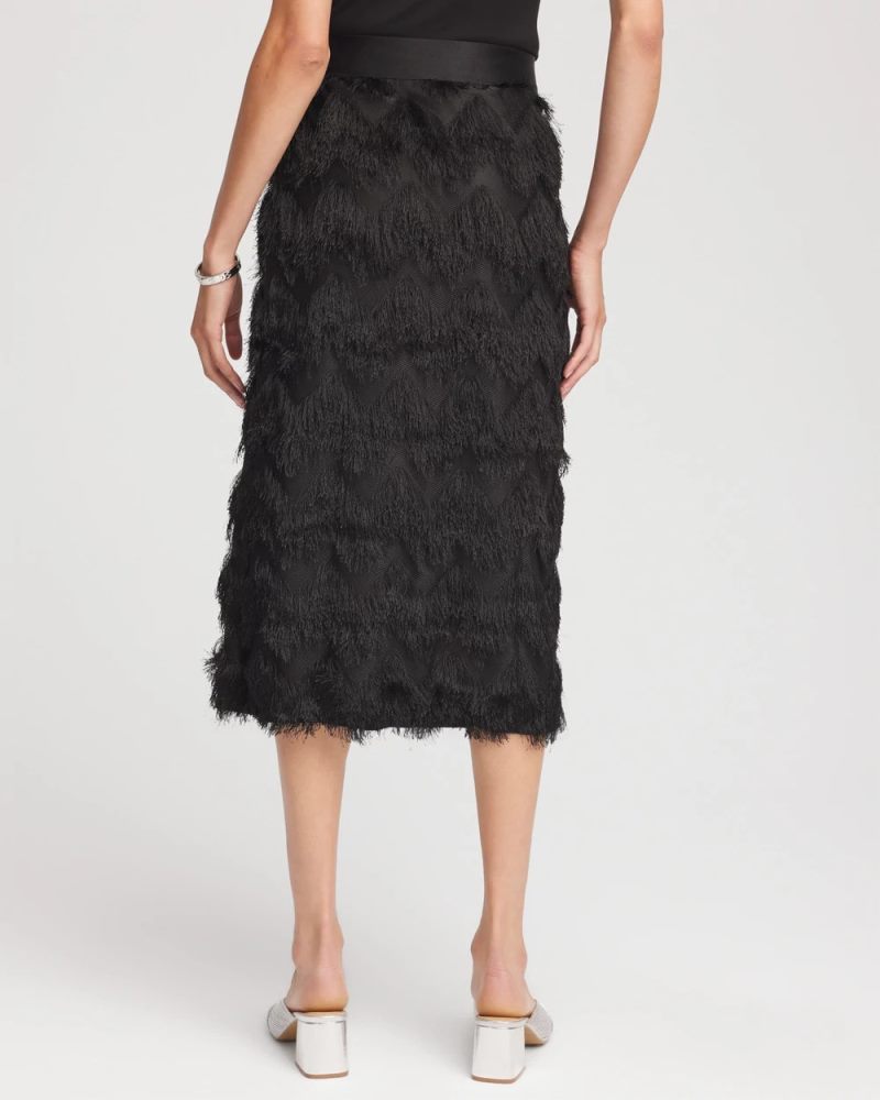 Chicos Chevron Fringe Party Skirt - BLACK