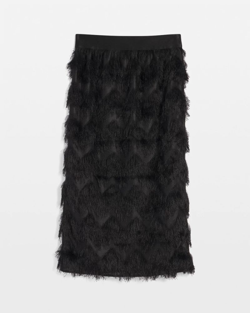 Chicos Chevron Fringe Party Skirt - BLACK