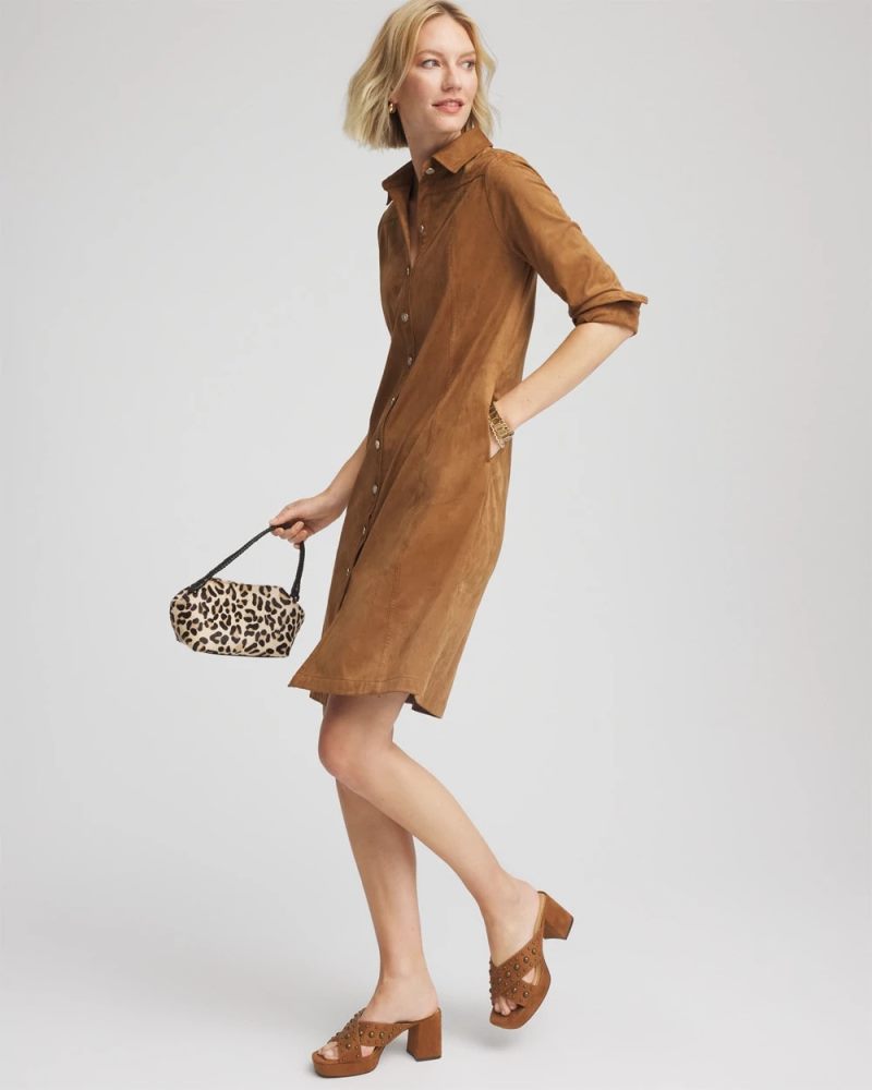 Chicos Faux Suede Shirtdress - BURNT SIENNA