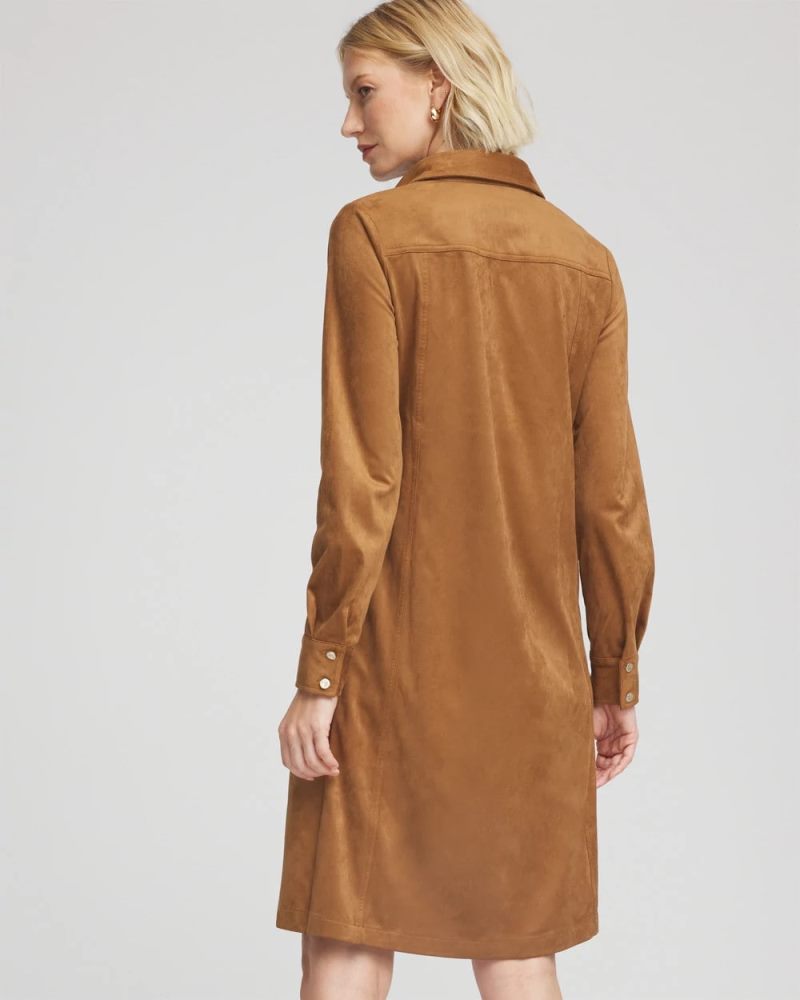 Chicos Faux Suede Shirtdress - BURNT SIENNA