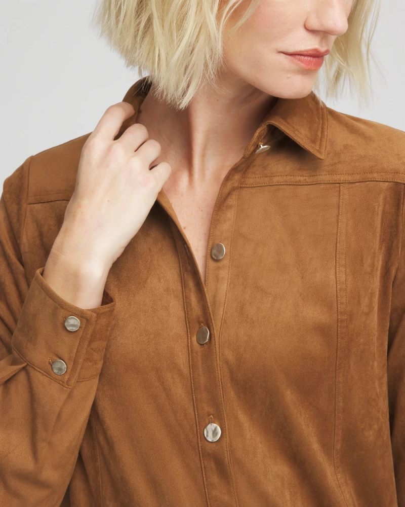 Chicos Faux Suede Shirtdress - BURNT SIENNA