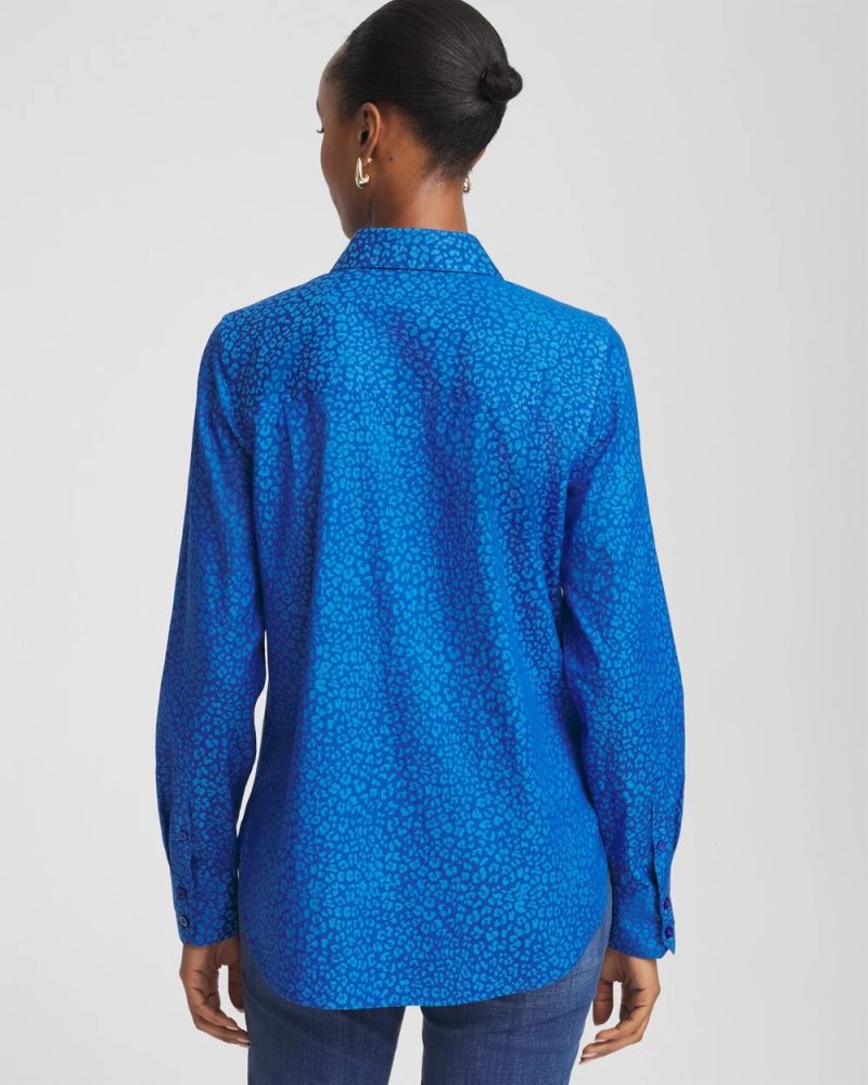 Chicos No Iron Jacquard Animal Motif Shirt - COBALT STONE