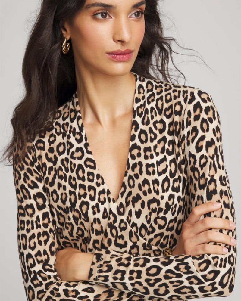 Chicos Animal Print Surplice Neck Top - ENGLISH CREAM