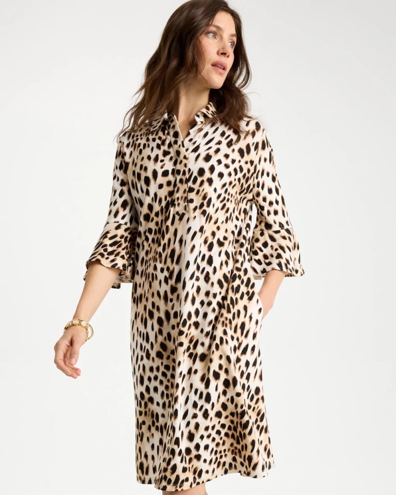 Chicos Ponte Knit Flounce Sleeve Dress - CHOCOLATE FONDANT