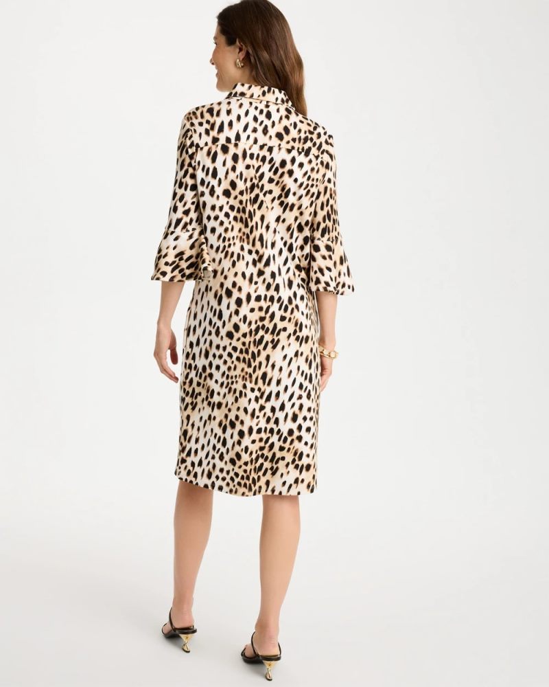 Chicos Ponte Knit Flounce Sleeve Dress - CHOCOLATE FONDANT