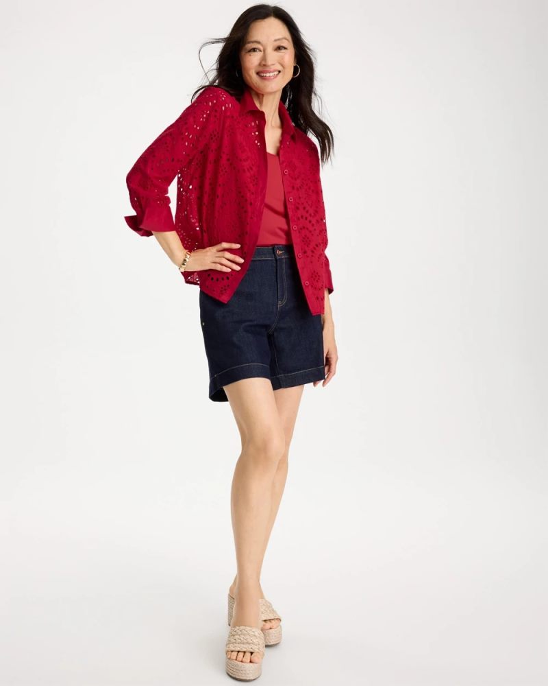 Chicos Eyelet Collared Shirt - CHERRY LUSH