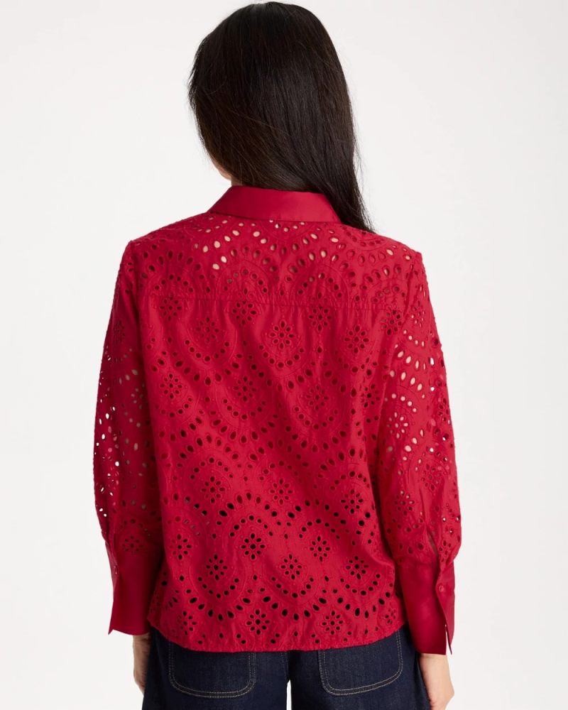 Chicos Eyelet Collared Shirt - CHERRY LUSH