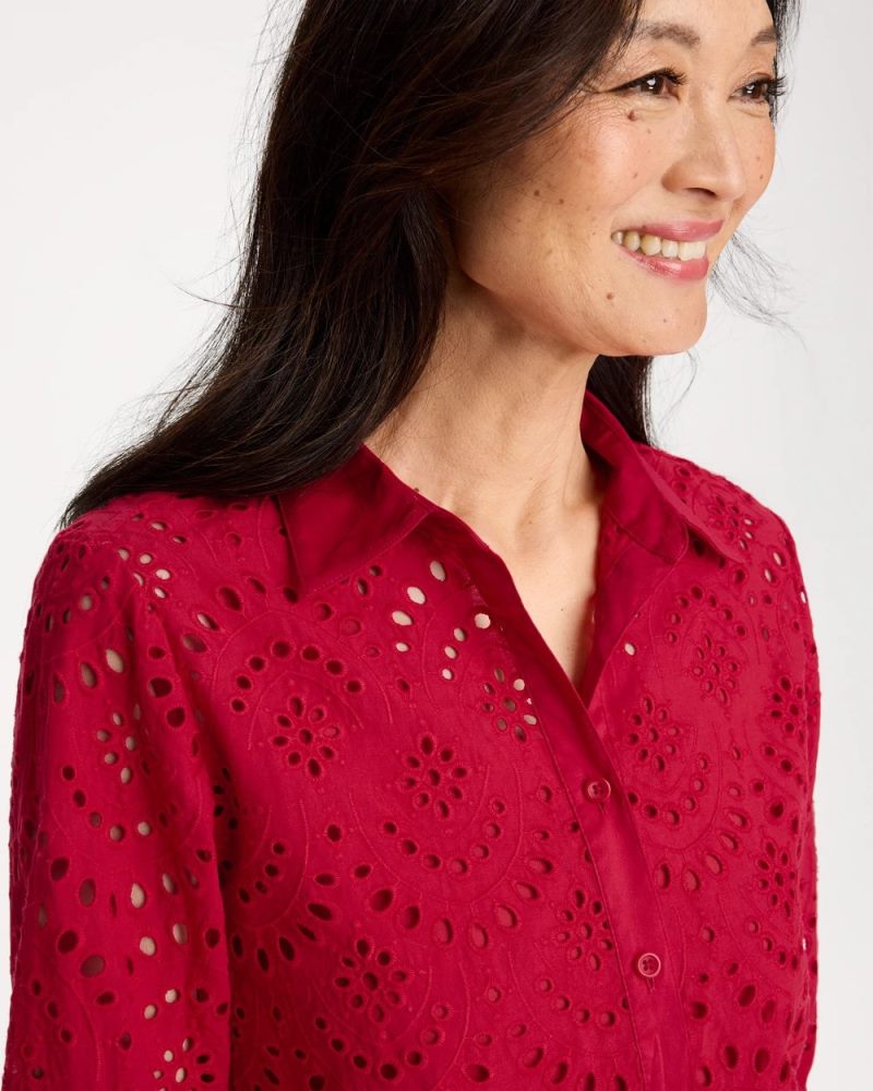 Chicos Eyelet Collared Shirt - CHERRY LUSH