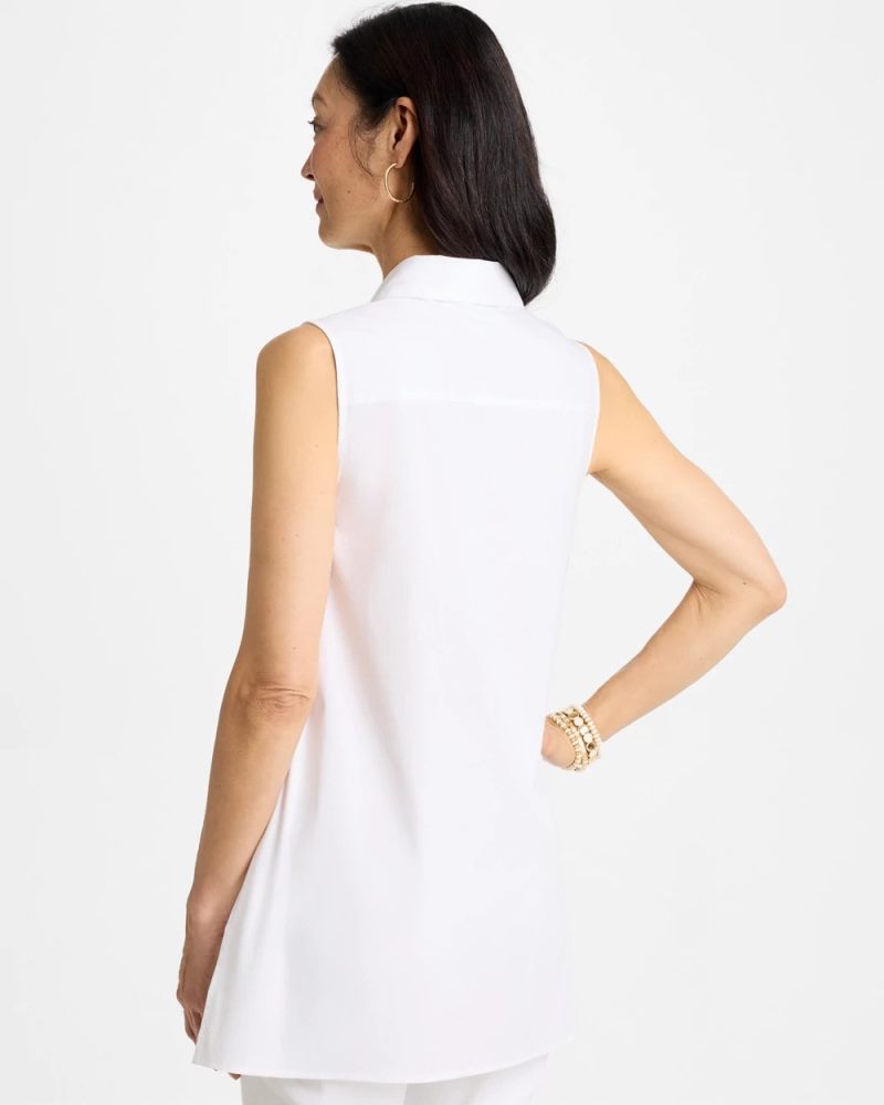 Chicos Poplin Cotton Collared Tunic - ALABASTER