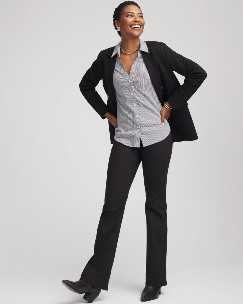 Chicos Poplin Stripe Shirt - BLACK