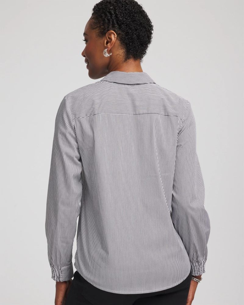 Chicos Poplin Stripe Shirt - BLACK