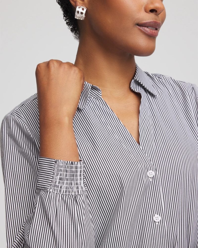 Chicos Poplin Stripe Shirt - BLACK