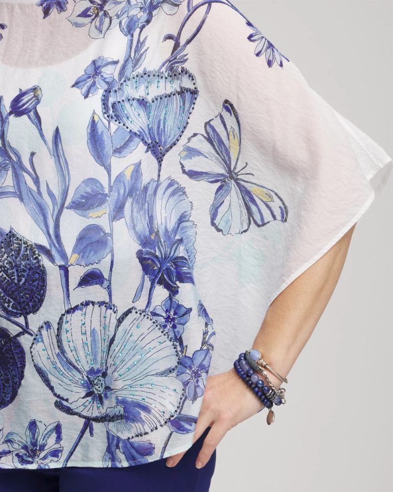 Chicos Woven Butterfly Print Poncho - ALABASTER