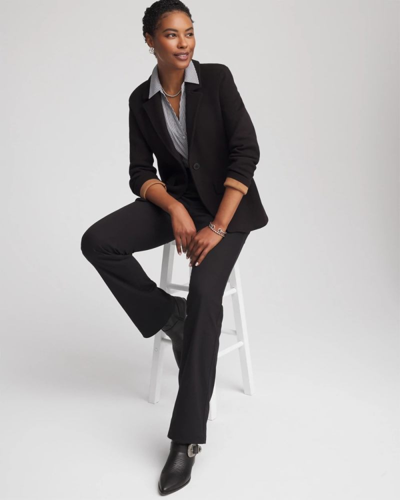 Chicos Single-Breasted Sweater Blazer - BLACK