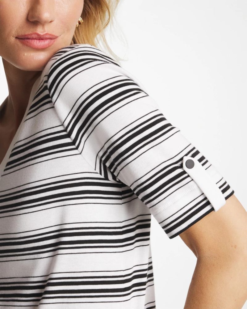 Chicos Pima V-Neck Tab Sleeve Tee - BLACK
