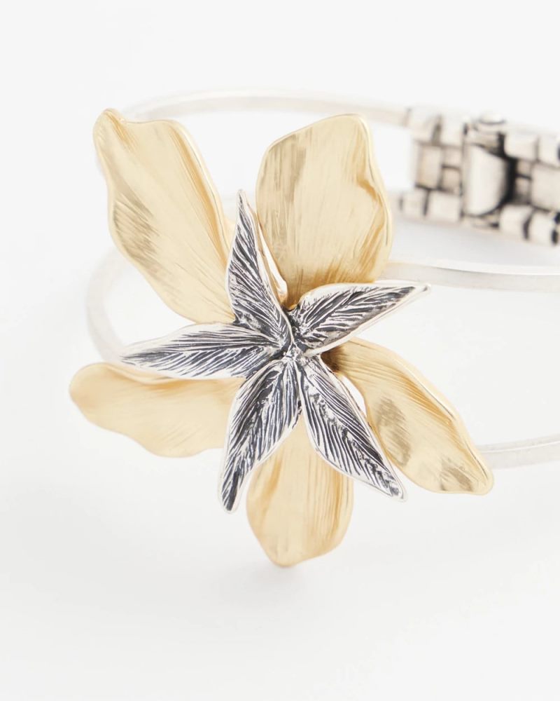 Chicos Mixed-Metal Floral Cuff Bangle Bracelet - MIXED METALS