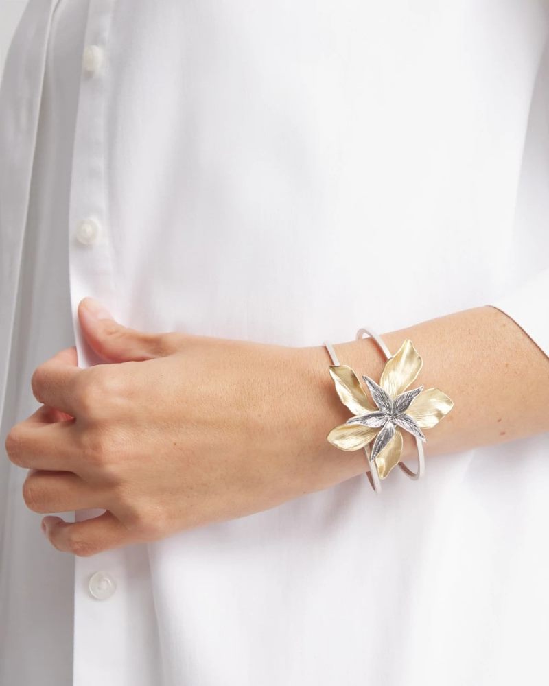 Chicos Mixed-Metal Floral Cuff Bangle Bracelet - MIXED METALS