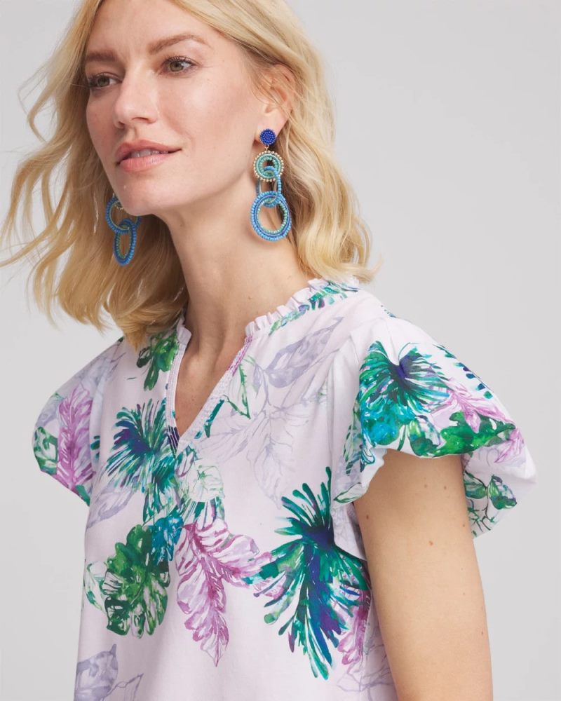 Chicos Notch Neck Cap Sleeve Tee - GENTLE LAVENDER