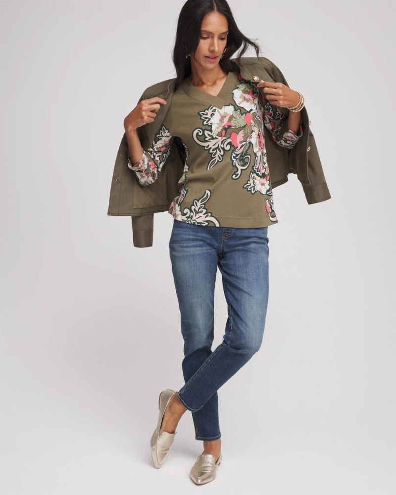 Chicos Pima 3/4 Sleeve Tee - DARKEST SPRUCE
