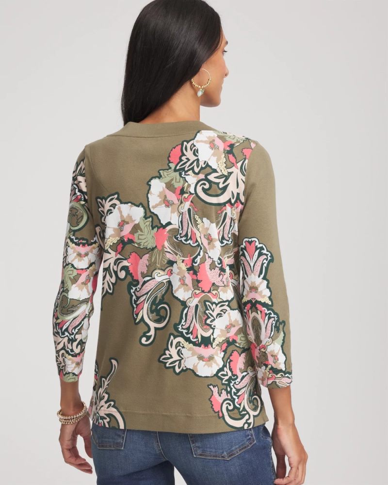 Chicos Pima 3/4 Sleeve Tee - DARKEST SPRUCE