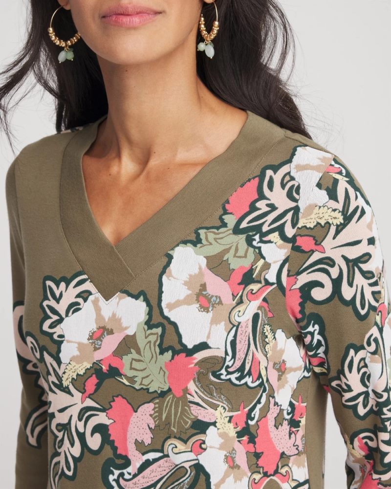 Chicos Pima 3/4 Sleeve Tee - DARKEST SPRUCE