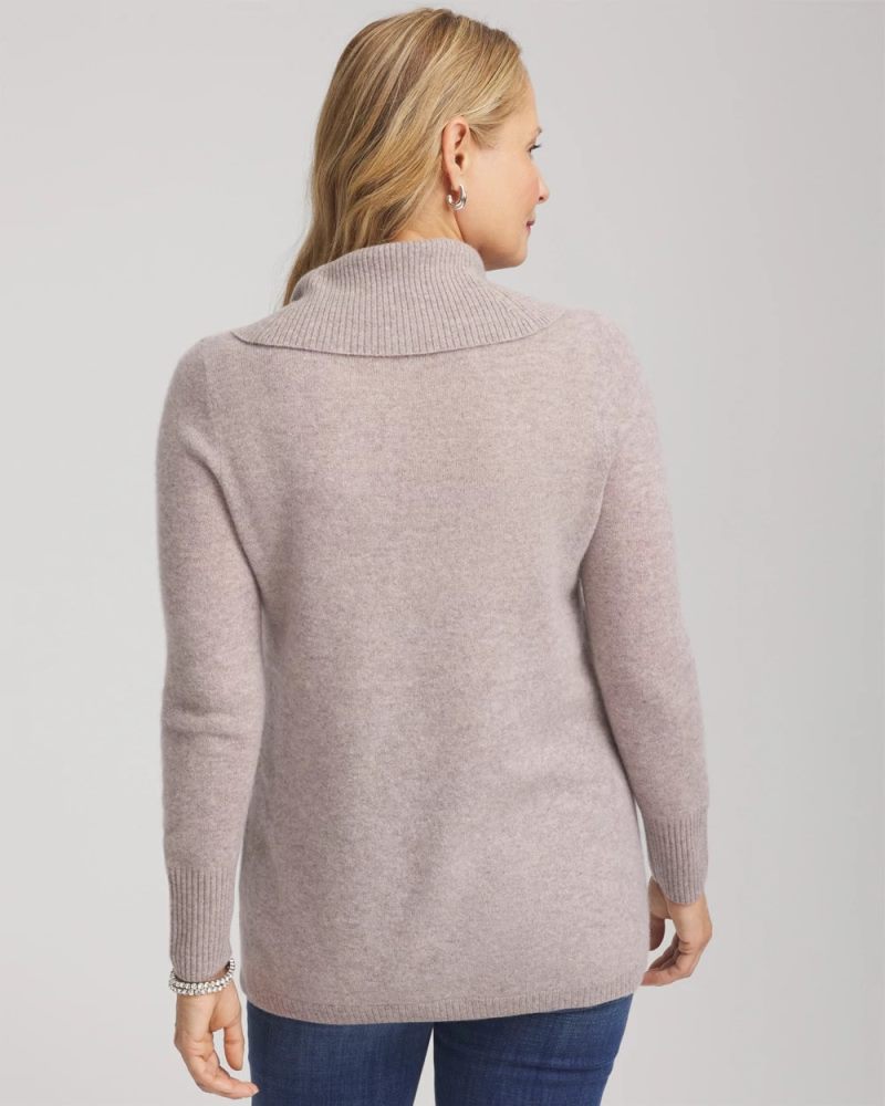 Chicos Cowlneck Cashmere Pullover Tunic - TAUPE HEATHER