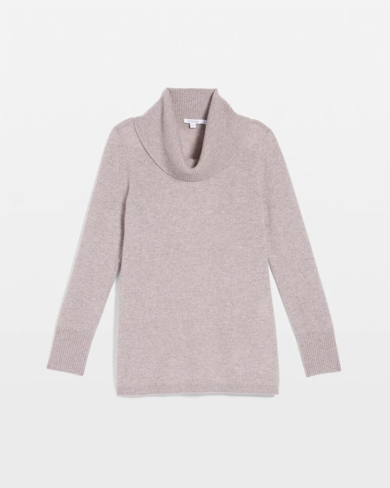 Chicos Cowlneck Cashmere Pullover Tunic - TAUPE HEATHER