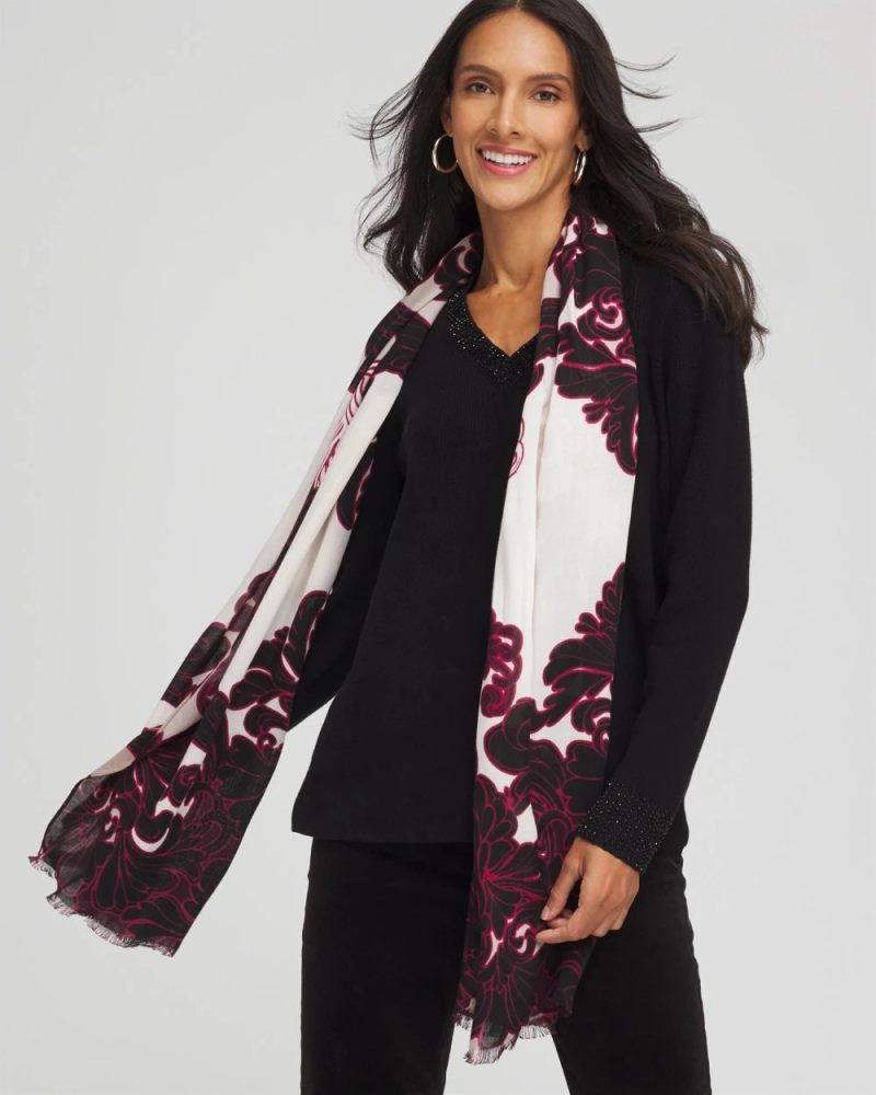 Chicos Maude Medallion Oblong Scarf - BLACK