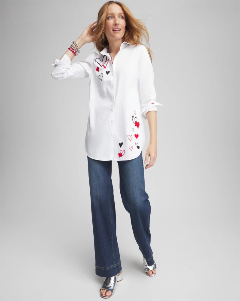 Chicos No Iron Valentine's Day Embroidered Tunic - OPTIC WHITE