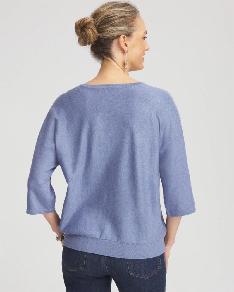 Chicos Dolman V-Neck Sweater - BLUE LOTUS